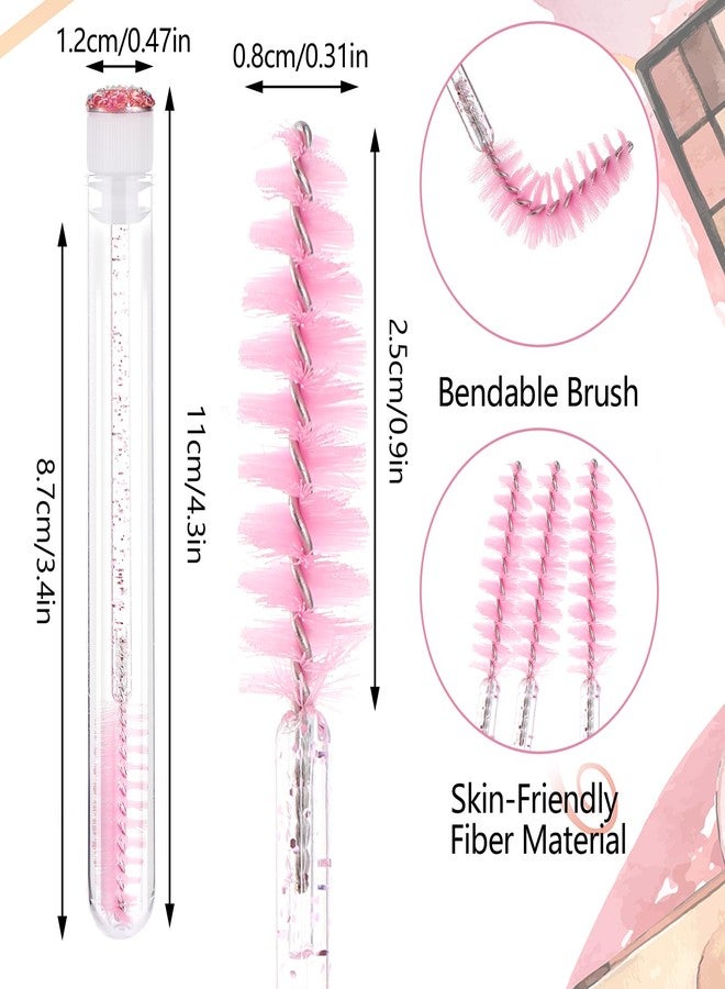 Telooco Disposable Mascara Wands Tube Set 10Pcs Shiny Diamond Lash Brush Eyelash Spoolies With Tube Mascara Wands Makeup Tool for Eyelash Extensions(Pink) - Image 2